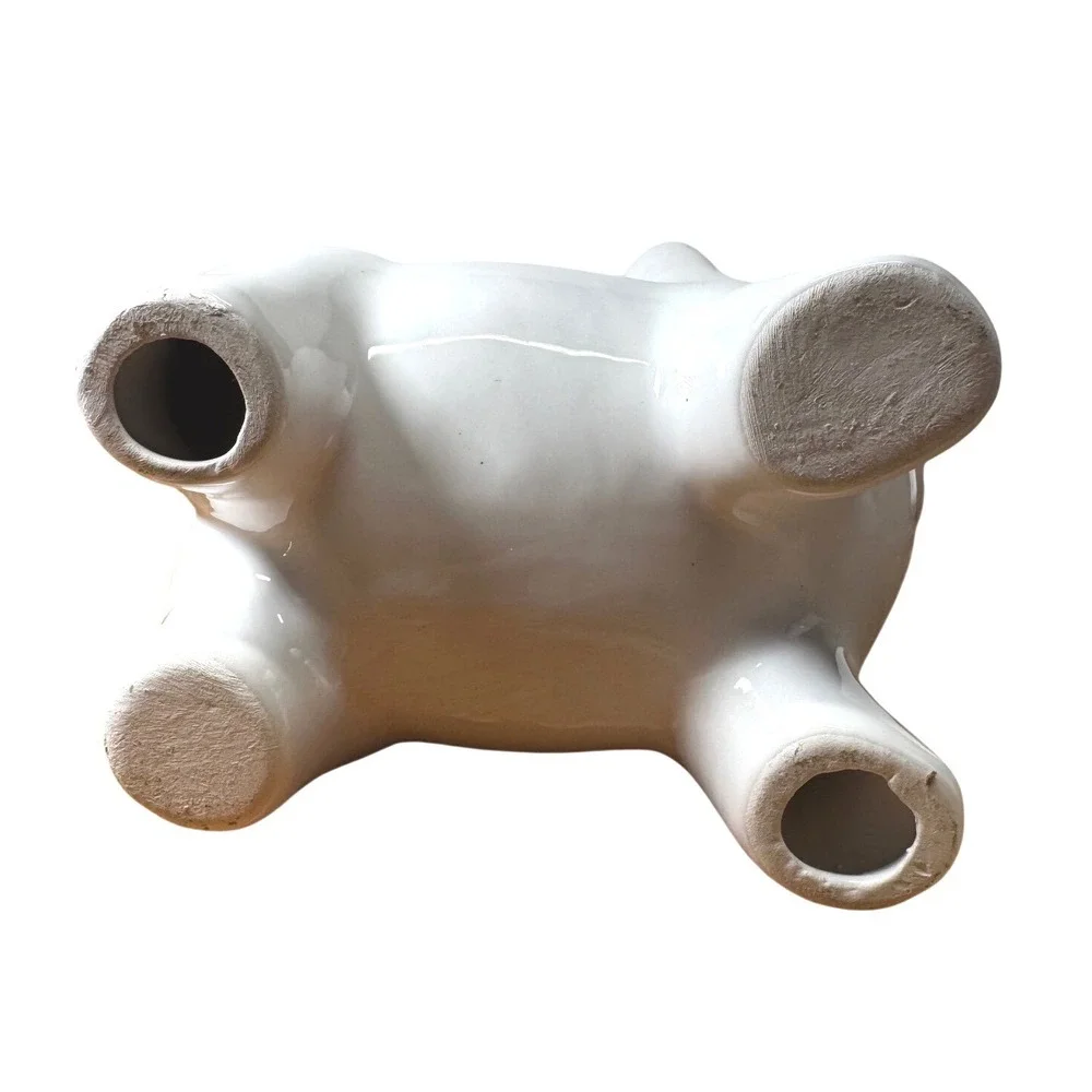 White Ceramic French Bulldog Figurine Gold Accents Minimalist Dog Statue Decor
